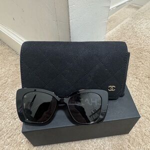 CHANEL Black Quilted Sunglasses with Case